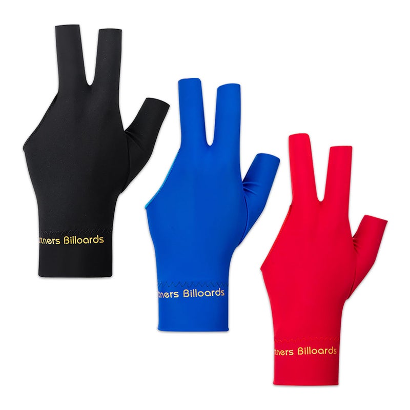 Comidox 3Pcs Man Woman Elastic Lycra Left Hand 3 Fingers Billiard Cue Glove for Shooters Carom Pool Snooker Cue Sport Red&Blue&Black - Image 1